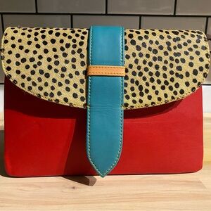 Folklore Couture Sutton Upcycled Crossbody Clutch Genuine Leather Leopard ♥️♥️♥️